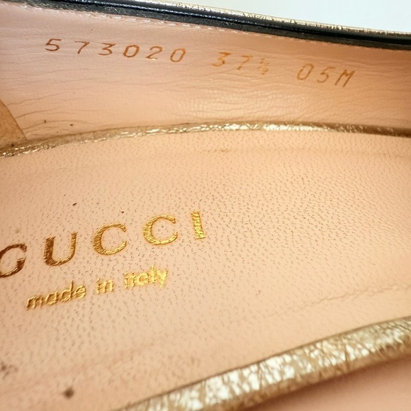 Gucci Metallic Gold Marmont GG Platform Platino Fringe Logo Block Heel pumps37.5 - Picture 7 of 11